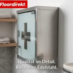 FLOORDIREKT Medizinschrank Allen - Abschließbarer Arzneischrank mit Glastür - Aus robustem Edelstahl - Silber - 30 x 30 cm