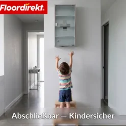FLOORDIREKT Medizinschrank Allen - Abschließbarer Arzneischrank mit Glastür - Aus robustem Edelstahl - Silber - 60 x 30 cm