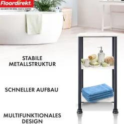 FLOORDIREKT Standregal Charles - Badregal in Mamor-Optik mit stabiler Stahlkontruktion 35 x 26 x 70 cm - 3 Etagen
