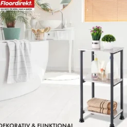 FLOORDIREKT Standregal Charles - Badregal in Mamor-Optik mit stabiler Stahlkontruktion 35 x 26 x 70 cm - 3 Etagen