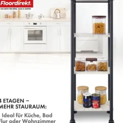 FLOORDIREKT Standregal Charles - Badregal in Mamor-Optik mit stabiler Stahlkontruktion 35 x 26 x 101 cm - 4 Etagen