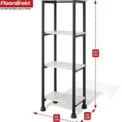 FLOORDIREKT Standregal Charles - Badregal in Mamor-Optik mit stabiler Stahlkontruktion 35 x 26 x 101 cm - 4 Etagen
