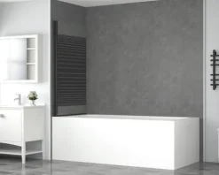form&style Badewannenaufsatz 1-teilig ABETO 750 x 1400 mm Glasdekor Querstreifen Profilfarbe schwarz