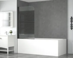 form&style Badewannenaufsatz 1-teilig ABETO 750 x 1400 mm Glasdekor Querstreifen Profilfarbe schwarz