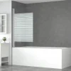 form&style Badewannenaufsatz 1-teilig ABETO 750 x 1400 mm Glasdekor Querstreifen Profilfarbe chrom