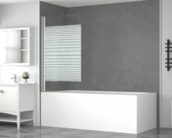 form&style Badewannenaufsatz 1-teilig ABETO 750 x 1400 mm Glasdekor Querstreifen Profilfarbe chrom