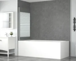 form&style Badewannenaufsatz 1-teilig ABETO 750 x 1400 mm Glasdekor Querstreifen Profilfarbe chrom
