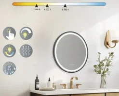 form&style LED-Spiegel SABA Ø 60 cm mit Touch Sensor und Anti-Fog-System Rahmen schwarz IP 44