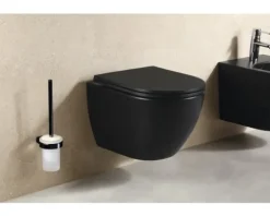 form&style Wand-WC Set SAMAR Tiefspüler ohne Spülrand schwarz matt mit WC-Sitz und Turbo-Flush-Technologie