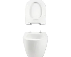 form&style Wand-WC Set SAMAR Tiefspüler ohne Spülrand kurz weiß glänzend mit WC-Sitz und Turbo-Flush-Technologie