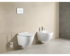 form&style Wand-WC Set SAMAR Tiefspüler ohne Spülrand kurz weiß glänzend mit WC-Sitz und Turbo-Flush-Technologie