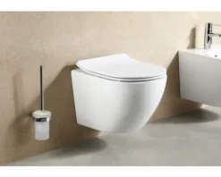 form&style Wand-WC Set SAMAR Tiefspüler ohne Spülrand kurz weiß glänzend mit WC-Sitz und Turbo-Flush-Technologie