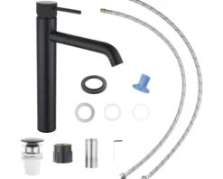 form&style Waschtischarmatur für Aufsatzwaschbecken KUDA XL schwarz matt mit Push-Open-Ablaufventil