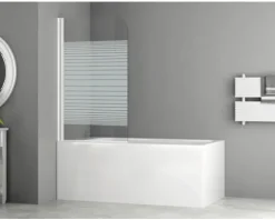 form&style Badewannenaufsatz 1-teilig ABETO 75 x 140 cm Glasdekor Querstreifen Profilfarbe weiß