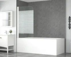 form&style Badewannenaufsatz 1-teilig ABETO 75 x 140 cm Glasdekor Querstreifen Profilfarbe weiß