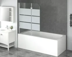 form&style Badewannenaufsatz 2-teilig CABIA 1120 x 1400 mm Glasdekor Querstreifen Profilfarbe chrom