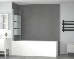 form&style Badewannenaufsatz 2-teilig CABIA 1120 x 1400 mm Glasdekor Querstreifen Profilfarbe chrom