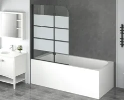 form&style Badewannenaufsatz 2-teilig CABIA 1120 x 1400 mm Glasdekor Querstreifen Profilfarbe schwarz