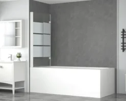 form&style Badewannenaufsatz 2-teilig CABIA 1120 x 1400 mm Glasdekor Querstreifen Profilfarbe weiß
