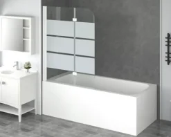 form&style Badewannenaufsatz 2-teilig CABIA 1120 x 1400 mm Glasdekor Querstreifen Profilfarbe weiß