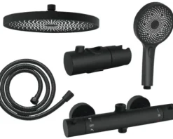 form&style Duschsäule inkl. Thermostat KUDA CoolTouch Verbrühschutz Easy Clean schwarz matt