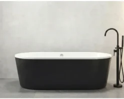form&style Freistehende Badewanne SANSIBAR 80 x 180 cm Wanne weiß glänzend Schürze schwarz matt
