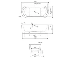 form&style Freistehende Badewanne SANSIBAR 80 x 180 cm Wanne weiß glänzend Schürze schwarz matt