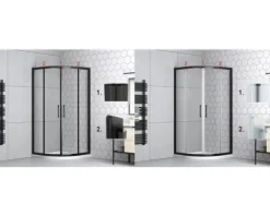 form&style Runddusche MOOREA black R550 90 x 90 cm Klarglas matt schwarz