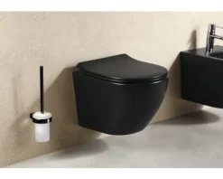 form&style Wand-WC Set SAMAR Tiefspüler ohne Spülrand kurz schwarz matt mit WC-Sitz und Turbo-Flush-Technologie