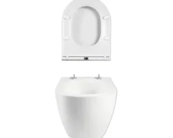 form&style Wand-WC Set SAMAR Tiefspüler ohne Spülrand weiß glänzend mit WC-Sitz und Turbo-Flush-Technologie