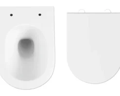 form&style Wand-WC Set SAMAR Tiefspüler ohne Spülrand weiß glänzend mit WC-Sitz und Turbo-Flush-Technologie