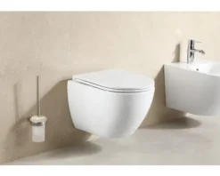 form&style Wand-WC Set SAMAR Tiefspüler ohne Spülrand weiß glänzend mit WC-Sitz und Turbo-Flush-Technologie