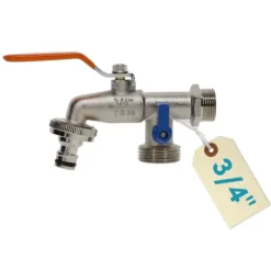 Garten Wasserhahn Kugelhahn 3/4 Doppelanschluss Außen Doppel Wasserhahn 3/4 Zoll Außenwasserhahn Doppelwasserhahn mit Schlauchanschluss