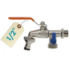 Garten Wasserhahn Kugelhahn 1/2 Doppelanschluss Außen 1/2 Zoll Doppel Wasserhahn Außenwasserhahn Doppelwasserhahn mit Schlauchanschluss