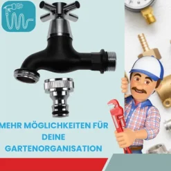 Garten Wasserhahn mit Schlauchanschluss 1/2 3/4 Kugelhahn Außen Wasserhahn Garten Schwarz Wasserhahn Auslaufhahn 1/2 Zoll 3/4 Zoll Außenwasserhahn
