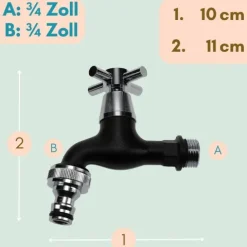 Garten Wasserhahn mit Schlauchanschluss 3/4 Kugelhahn Außen Wasserhahn Garten Schwarz Wasserhahn Auslaufhahn 3/4 Zoll Außenwasserhahn