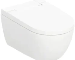 GEBERIT Dusch-WC Set Aquaclean Alba Tiefspüler ohne Spülrand mit weiß glänzend mit KeraTect® Spezialglasur und WC-Sitz 146.350.01.1