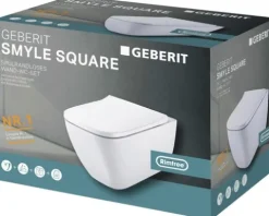 GEBERIT Wand-WC Set Smyle Square Tiefspüler ohne Spülrand weiß glänzend mit Schallschutzset und WC-Sitz mit Absenkautomatik CG05030000