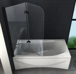 GLASDEALS Badewannenaufsatz glas Duschtrennwand BREASE - Schwarz 120 x 140 cm