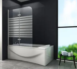 GLASDEALS Badewannenaufsatz glas Duschtrennwand BREASE-FROST 120 x 140 cm