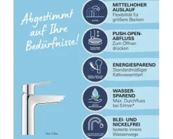 Grohe Quickfix Waschtischarmatur START chrom mit Push Open Ablaufventil 23746002