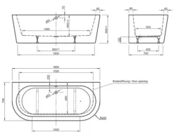 Halbfreistehende Doppelbadewanne Ottofond Messina 703801 180x79x44 cm weiß
