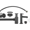 Handwaschbecken-Installationsset schwarz matt besteht aus Kaltwasserhahn, Flexschlauch, Eckventil 1/2" x 3/8", Siphon 1 1/4" x 32 mm und ein Ablaufventil nicht verschließbar 1 1/4" 30.415.02