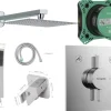 HANSGROHE IBOX 2 + DUO TURN E + Kreabad Duschset Regendusche 30cm, Brausearm, Wandhalter mit Handbrause Set, Brauseset verchromt