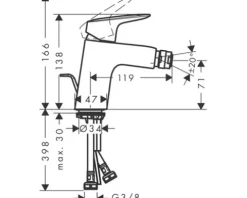 hansgrohe Bidetarmatur LOGIS 70 schwarz matt mit Zugstangen-Ablaufgarnitur 71204670