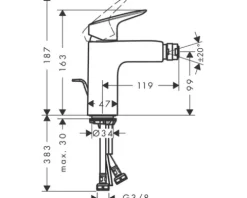hansgrohe Bidetarmatur LOGIS schwarz matt mit Zugstangen-Ablaufgarnitur 71200670