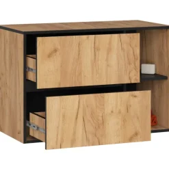 Hängender Waschbeckenunterschrank VAMI Craft Eiche 90 cm 2 Schubladen Schwarz B90xH60xT45,5 cm