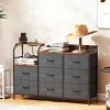 HOMCOM Kommode Schrank mit 8 Schubladen aus Vliesstoff Aufbewahrungsschrank mit Ladestation Haken Stahlrahmen Schubladenschrank für Schlafzimmer, Wohnzimmer, Rustikal-Braun+Schwarz
