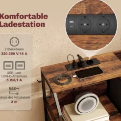 HOMCOM Kommode Schrank mit 8 Schubladen aus Vliesstoff Aufbewahrungsschrank mit Ladestation Haken Stahlrahmen Schubladenschrank für Schlafzimmer, Wohnzimmer, Rustikal-Braun+Schwarz