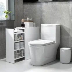 HOMCOM Nischenschrank Badezimmerschrank schmal, Toilettenschrank mit Rad, Schublade inkl. 3 tiefe Fächer, Beistellschrank Badschrank für kleine Räume, Wohnzimmer, Badezimmer, 47 x 25 x 66,5 cm Weiß